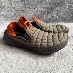 Men’s 8 Merrell Hut Moc 2 Slip On Quilted Moccasin Green Brown Orange